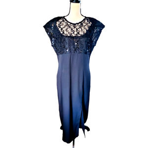 Vintage Jeffrey & Dara by Linda Hutley Black Lace Sequin Yoke Evening Dress 14 L